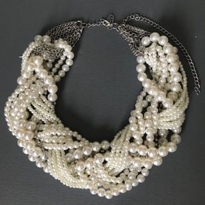 Pearl and Rhinestone Twisted Statement Necklace